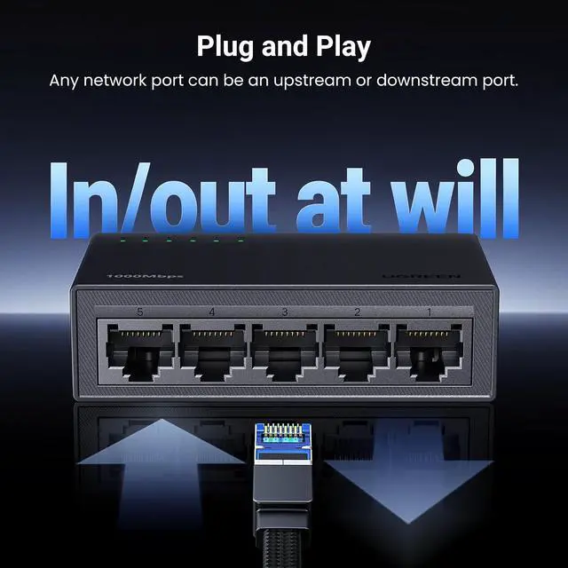 Alt view image 4 of 7 - UGREEN Ethernet Switch, 5 Port Gigabit Plug & Play Ethernet Splitter