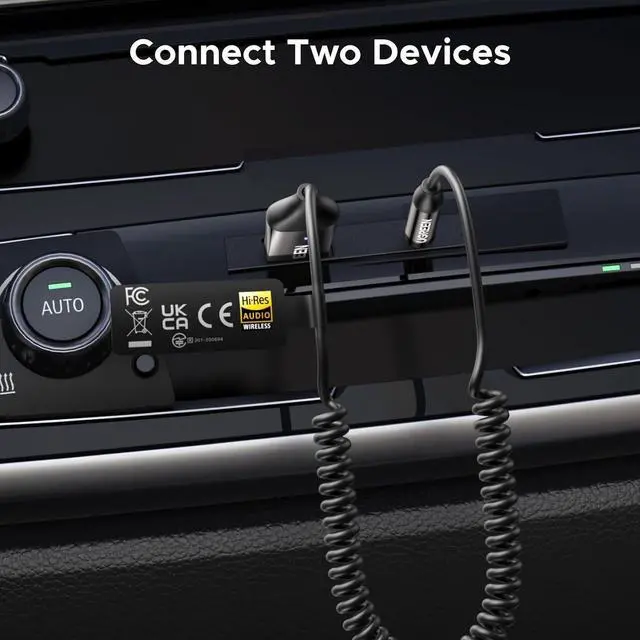 Alt view image 4 of 7 - UGREEN Aux to Bluetooth 6.0 Car Adapter with LDAC, 3.5mm Aux Adapter Built-in Microphone, Car Bluetooth Audio Receiver for Hands-Free Calls Compatible with Speaker & Home Audio