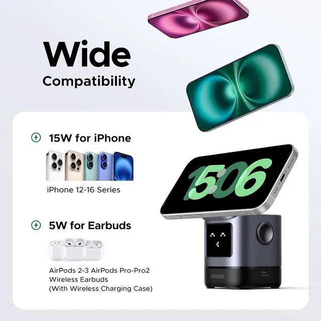 Alt view image 6 of 7 - UGREEN Uno Qi2 15W 2-in-1 Foldable Wireless Charger Stand