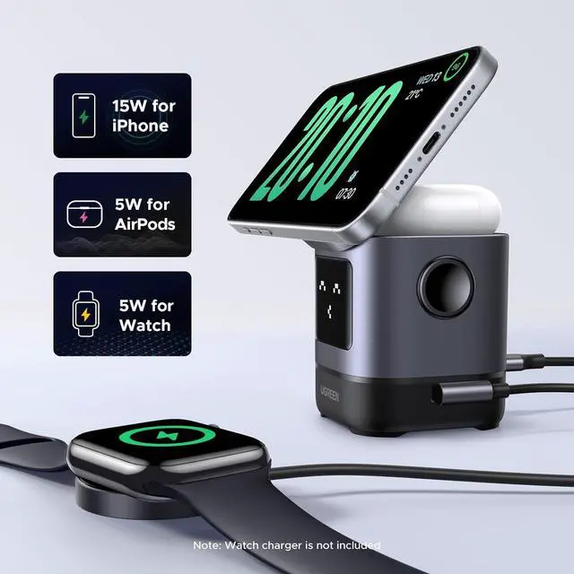 Alt view image 7 of 7 - UGREEN Uno Qi2 15W 2-in-1 Foldable Wireless Charger Stand
