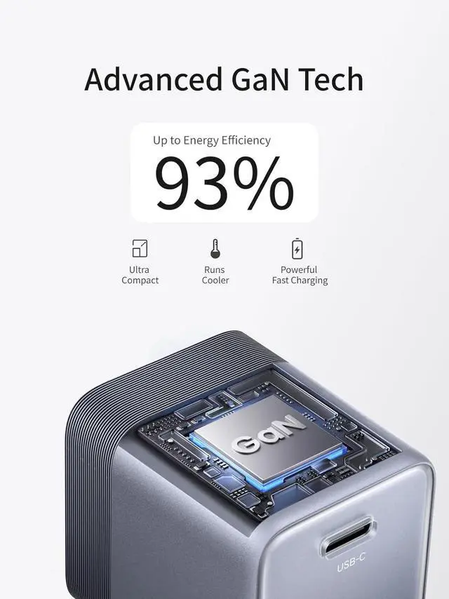 Alt view image 6 of 7 - Nexode Air 45W USB C Charger Block, Foldable Plug Ultra Mini GaN Charger Fast Charging, Travel Essentials Wall Charger for iPhone 17 16, Galaxy S26/S25, iPad, Pixel, MacBook Air/Neo, Grey