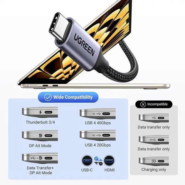 Alt view image 7 of 7 - UGREEN USB C to HDMI 2.1 Cable 8K@60Hz 4K@240Hz for Home Office, 3.3FT