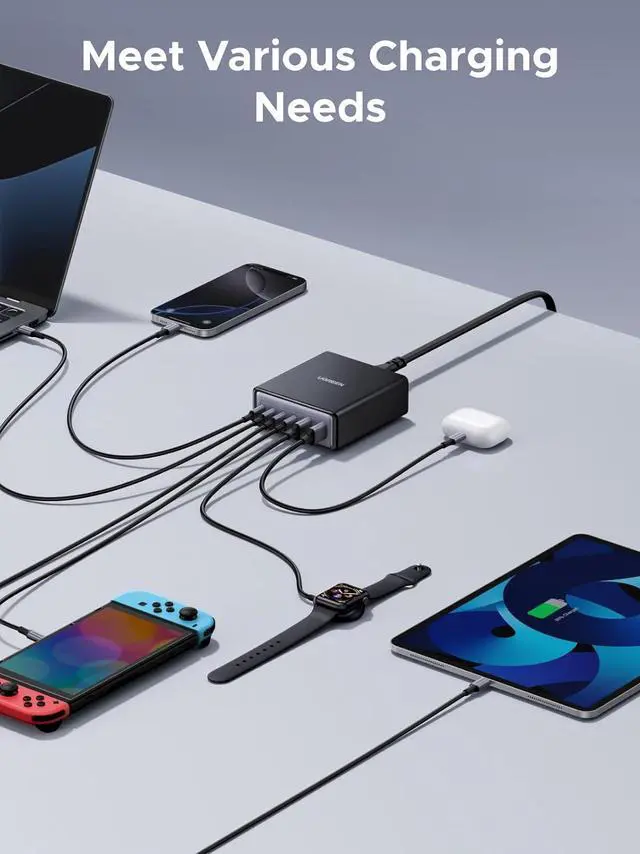 Alt view image 3 of 7 - UGREEN 100W USB C Charging Station, 6-Port GaN Desktop Charger with 4 USB-C & 2 USB-A, Smart Power Distribution for MacBook Pro/Air, Dell XPS, iPad, iPhone 17/16/15, Galaxy S25/S24, Pixel 10/9