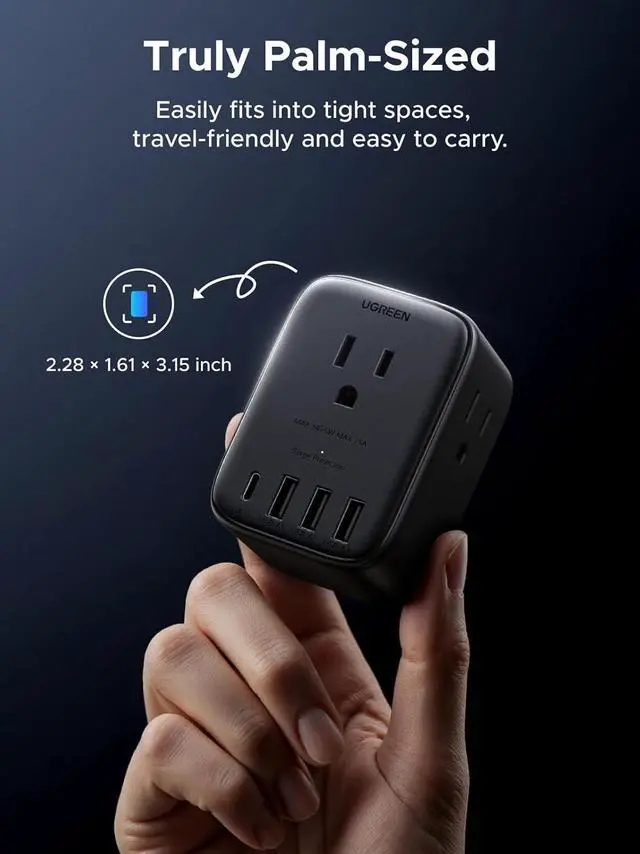 Alt view image 5 of 7 - Multi Plug Outlet Extender with Surge Protection, Compact 4-Sided 8-Port Design, GaN Power Strip with 20W PD Charging for iPhone, iPad Series, College Dorm/Office/Home/Travel Essentials