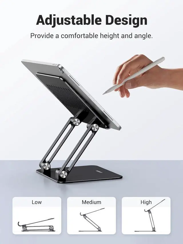 Alt view image 2 of 7 - Tablet Stand Holder for Desk Dual Rod Support Aluminum Tablet Holder Adjustable Multi-Angle Home Office Accessories Compatible with iPad Pro 13 12 11 10.5 Air Mini 5 4 3 2 Phone E-Reader Black