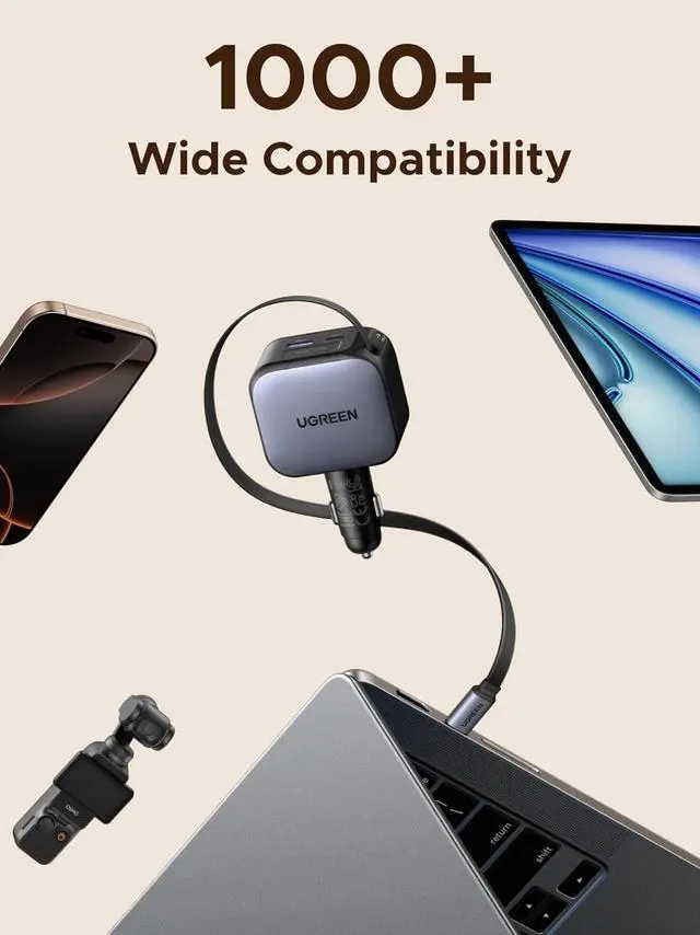 Alt view image 7 of 7 - 90W Retractable Car Charger, 3 Port USB C Phone Charger Fast Charging with Type C Cable, Cigarette Lighter Adapter Compatible with MacBook, iPhone 17 16 15 Pro Max, Galaxy S25 S24 Ultra, iPad