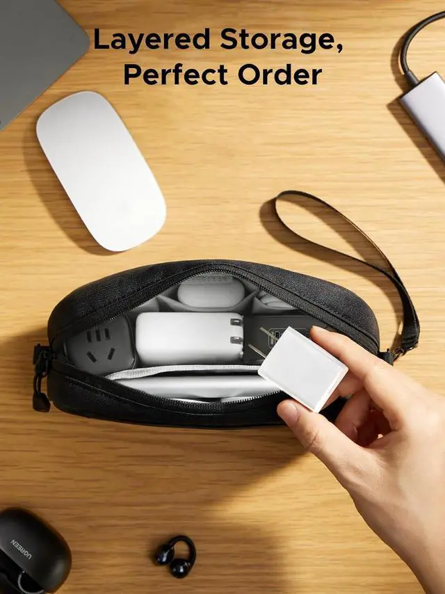 Alt view image 3 of 7 - Electronics Organizer Travel Case Bag Multifunctional Organizer Carrying Case for Cables, Cord, SD Card, Earbuds, Charger, USB Adapter, Electronic Accessories Small Size