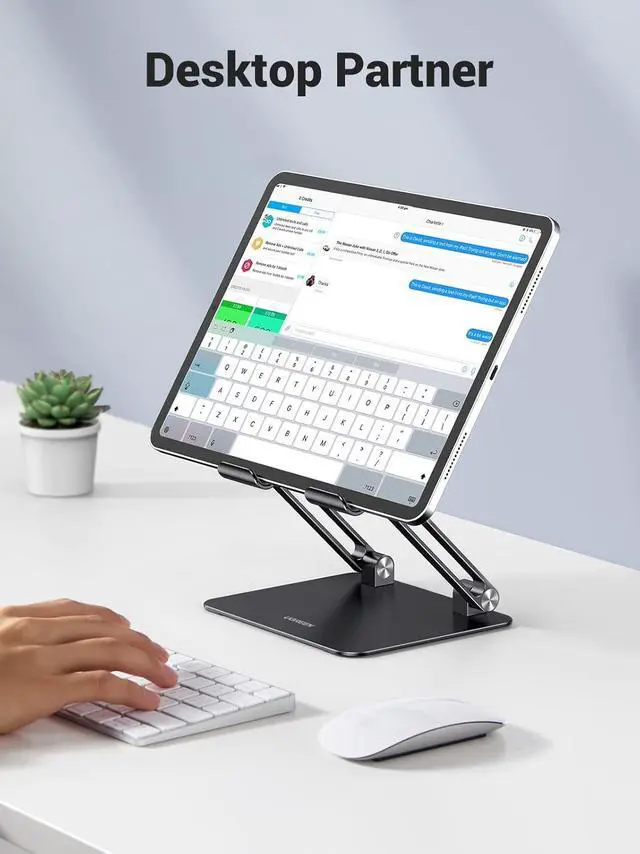 Alt view image 3 of 7 - Tablet Stand Holder for Desk Dual Rod Support Aluminum Tablet Holder Adjustable Multi-Angle Home Office Accessories Compatible with iPad Pro 13 12 11 10.5 Air Mini 5 4 3 2 Phone E-Reader Black