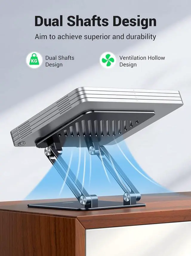 Alt view image 4 of 7 - Tablet Stand Holder for Desk Dual Rod Support Aluminum Tablet Holder Adjustable Multi-Angle Home Office Accessories Compatible with iPad Pro 13 12 11 10.5 Air Mini 5 4 3 2 Phone E-Reader Black
