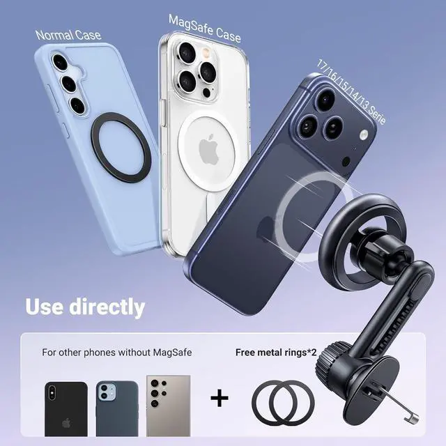 Alt view image 5 of 7 - UGREEN Magnetic Phone Mount for Car Compatible for Magsafe, Not Blocking Air Vent, Strengthen Magnetic Power Car Phone Holder Compatible with iPhone 16 15 Pro Max 14 13 12 Pro Mini MagSafe Case
