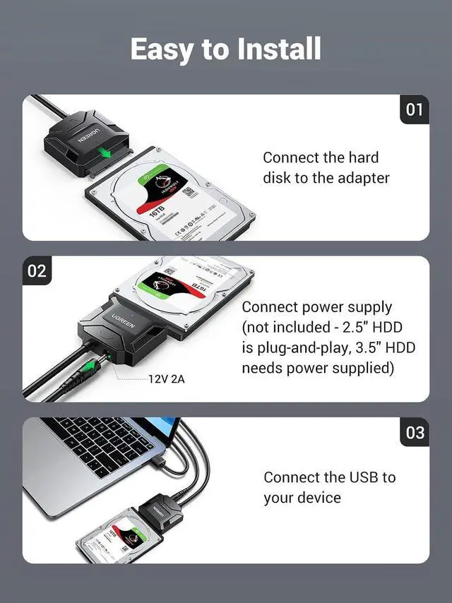 Alt view image 7 of 7 - UGREEN SATA to USB 3.0 Adapter Cable for 2.5/3.5-Inch HDD/SSD (Pack of 2)