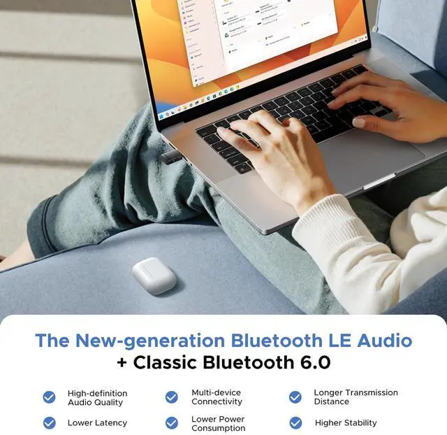 Alt view image 2 of 7 - USB-C Bluetooth Adapter for PS5, Gaming Consoles & PC, Bluetooth 6.0 Transmitter with LE Audio, aptX Adaptive/HD/aptX/SBC, Dual Pairing & One-to-Many Broadcast for Wireless Headphones Speakers
