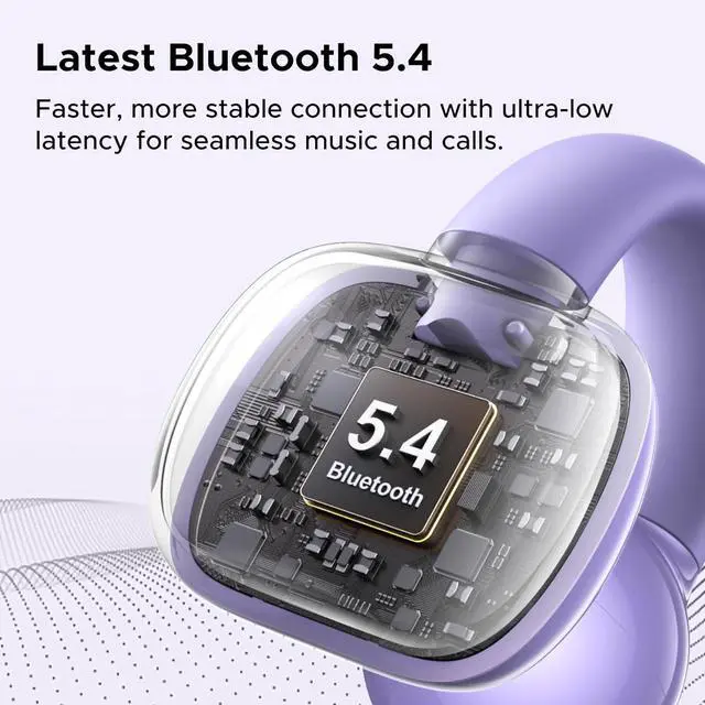 Alt view image 4 of 7 - HiTune S3 Open Ear Earbuds Bluetooth 5.4 Clip On Wireless Headphones ENC Mic for Clear Calls 30H Playtime IPX5 Waterproof Earphones for Running Workout, Cyclists, Compatible with iPhone, Purple