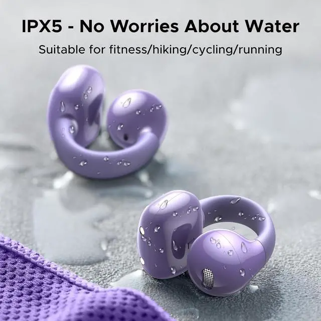 Alt view image 7 of 7 - HiTune S3 Open Ear Earbuds Bluetooth 5.4 Clip On Wireless Headphones ENC Mic for Clear Calls 30H Playtime IPX5 Waterproof Earphones for Running Workout, Cyclists, Compatible with iPhone, Purple