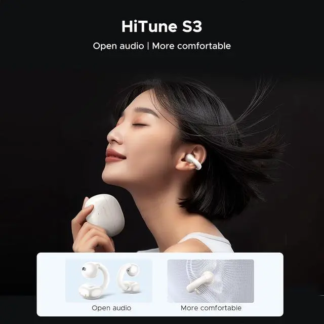 Alt view image 6 of 7 - HiTune S3 Open Ear Earbuds Bluetooth 5.4 Clip On Wireless Headphones ENC Mic for Clear Calls 30H Playtime IPX5 Waterproof Earphones for Running Workout, Cyclists, Compatible with iPhone, White