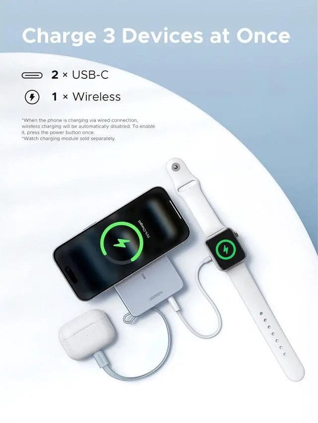 Alt view image 5 of 7 - UGREEN MagFlow 10000mAh Qi2 25W Wireless Power Bank Built-in Cable | Qi2 25W fastest wireless, built-in cable, 30W PD wired. MagSafe compatible. for 17/12