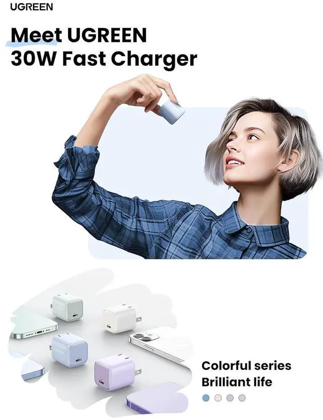 Alt view image 2 of 6 - 30W USB C Charger, Nexode Foldable GaN PPS Compact Fast Wall Charger Block, USB-C Power Adapter for iPhone 17/16/15/14, Galaxy S25/S24/S23, Pixel 9/8/7, MacBook Air, iPad(Blue)