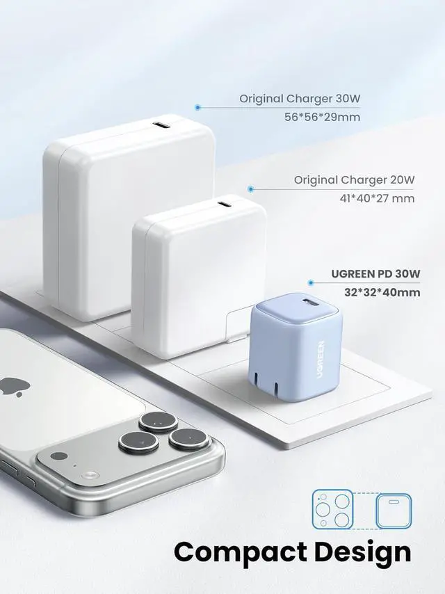 Alt view image 4 of 6 - 30W USB C Charger, Nexode Foldable GaN PPS Compact Fast Wall Charger Block, USB-C Power Adapter for iPhone 17/16/15/14, Galaxy S25/S24/S23, Pixel 9/8/7, MacBook Air, iPad(Blue)