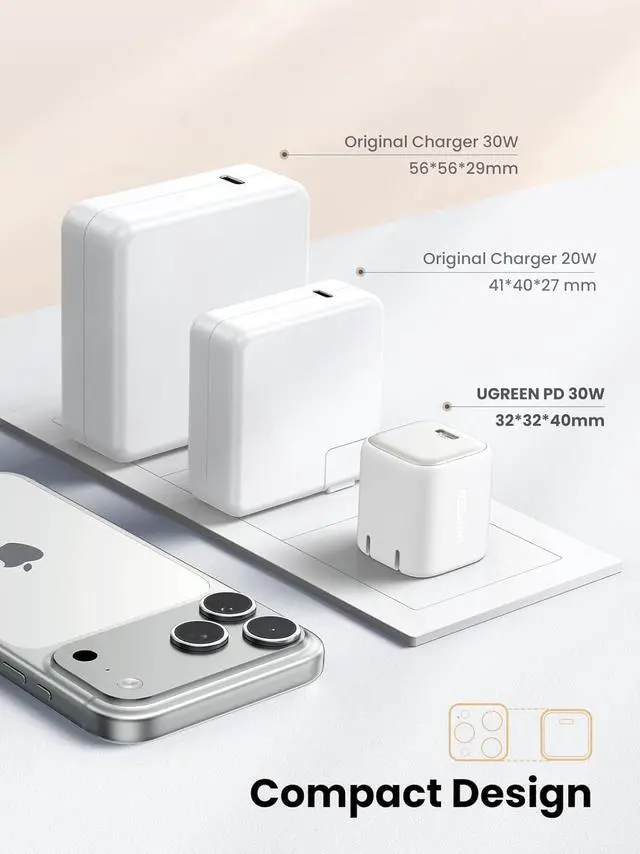 Alt view image 3 of 7 - UGREEN 30W USB C Charger, Nexode Foldable GaN PPS Compact Fast Wall Charger Block, USB-C Power Adapter for iPhone 17/16/15/14, Galaxy S25/S24/S23, Pixel 9/8/7, MacBook Air, iPad(White)