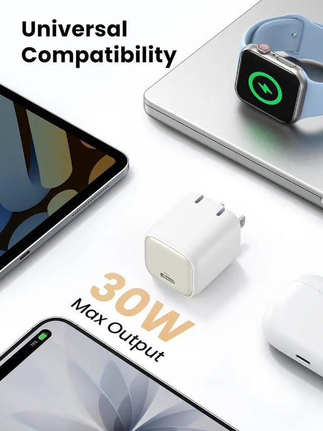 Alt view image 6 of 7 - UGREEN 30W USB C Charger, Nexode Foldable GaN PPS Compact Fast Wall Charger Block, USB-C Power Adapter for iPhone 17/16/15/14, Galaxy S25/S24/S23, Pixel 9/8/7, MacBook Air, iPad(White)