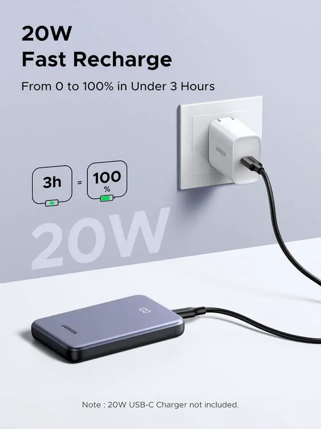 Alt view image 6 of 7 - Power Bank 10,000mAh 22.5W, Compact Portable Charger USB-C PD3.0 Travel Fast Charging Battery Pack with Digital Display for iPhone 17/16/15/14/13/12 Pro Max, Galaxy S25/S24 Ultra