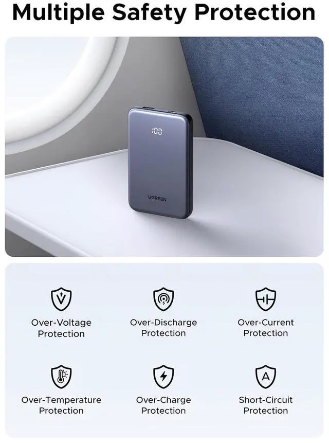 Alt view image 7 of 7 - Power Bank 10,000mAh 22.5W, Compact Portable Charger USB-C PD3.0 Travel Fast Charging Battery Pack with Digital Display for iPhone 17/16/15/14/13/12 Pro Max, Galaxy S25/S24 Ultra