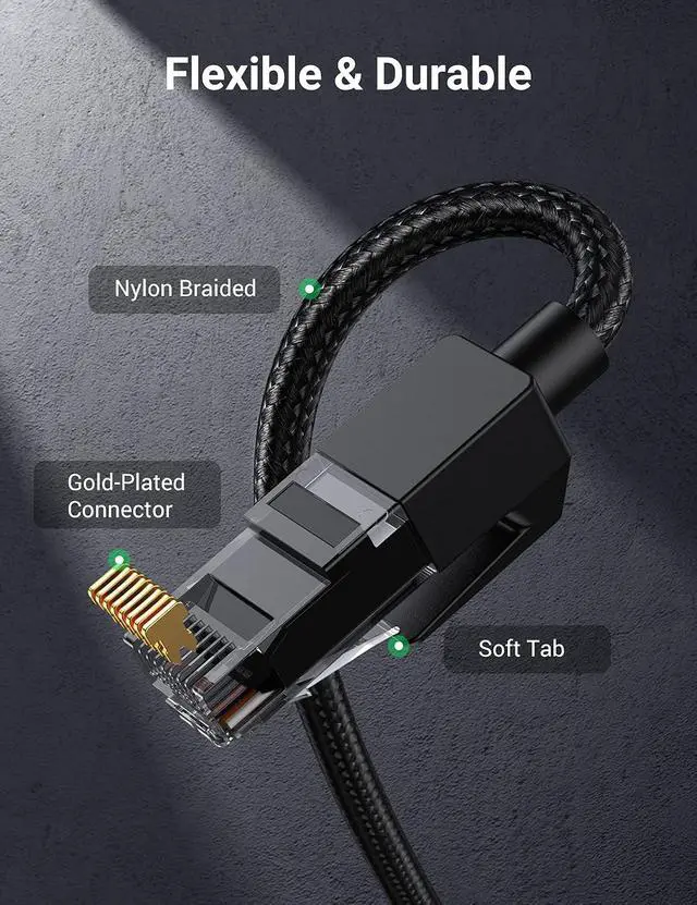 Alt view image 5 of 7 - UGREEN Cat 6 Ethernet Cable 10FT, Braided, 1000Mbps 250MHz High Speed