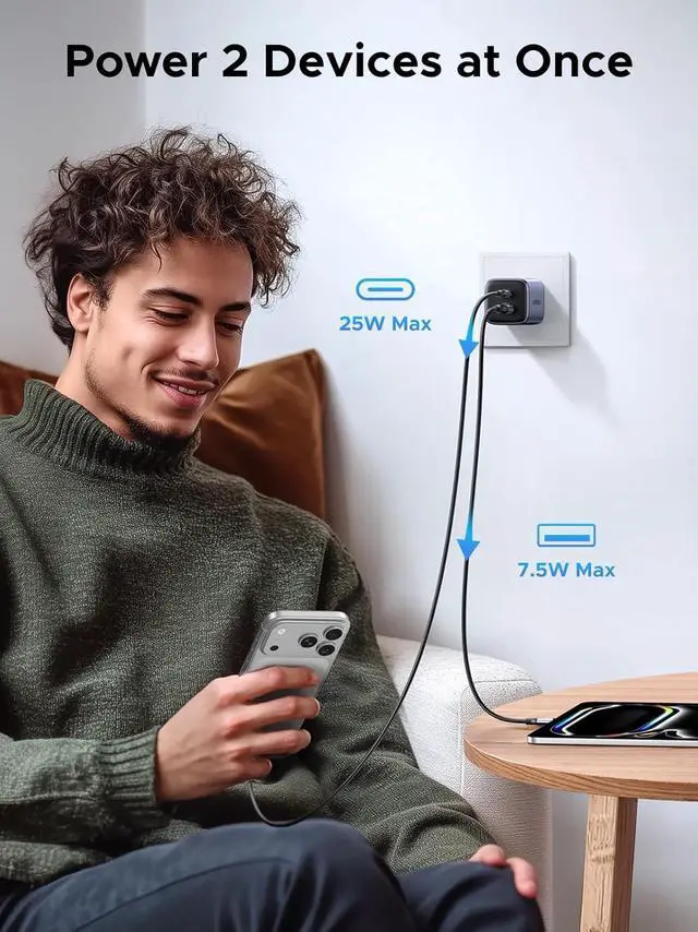 Alt view image 3 of 7 - 35W USB C Charger for iPhone 17 Fast Charging, Nexode 2-Ports GaN Foldable PPS Compact Fast Wall Charger Block for iPhone 17/16/15, Galaxy S25/S24/S23, Pixel 10/9/8, iPad, MacBook, Steam Deck