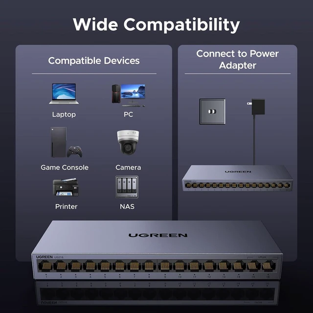 Alt view image 7 of 7 - 16 Port Gigabit Switch, Plug & Play Network Hub, Standard/VLAN Mode