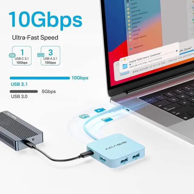 Alt view image 3 of 6 - USB C Hub 10Gbps, Multiport Adapter with 4K 60Hz HDMI, 100W Power Delivery, 3 USB A3.1+1 USB-C 3.1 Data Port, USB to HDMI Adapter for MacBook, Dell, Lenovo, Surface, iPad PRO, XPS(Grey)