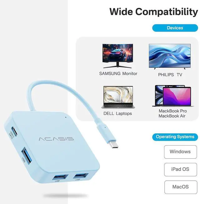 Alt view image 6 of 6 - USB C Hub 10Gbps, Multiport Adapter with 4K 60Hz HDMI, 100W Power Delivery, 3 USB A3.1+1 USB-C 3.1 Data Port, USB to HDMI Adapter for MacBook, Dell, Lenovo, Surface, iPad PRO, XPS(Grey)