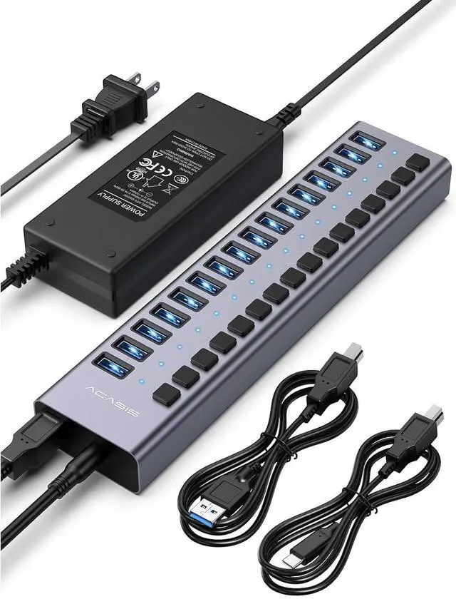 Main image of Powered USB 3.2 Hub, 10 Ports USB 3.2 Hub with 10Gbps Data Speed, Aluminum Housing, USB Hub Powered with 48W Power Adapter, USB Hub for PC/Laptop, Computer, Flash Drive, Printer, Camera