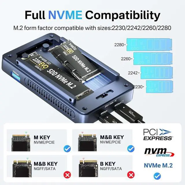 Alt view image 7 of 7 - 40Gbps M.2 NVMe SSD Enclosure, TBU 405 for M1 M2 Pro/Max, Compatible with USB4/USB3.2/3.1/3.0/2.0, M.2 Enclosure Support 2280/2260/2242/2230 (TBU405)