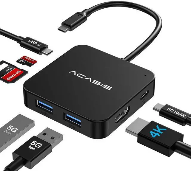 Main image of USB C Splitter with 4K@60Hz Video Output, USB C Hub 10Gbps with 1xHDMI, 1xUSB C Video Output for Portable Monitor, 3xUSB C 10Gbps,100W PD, Multiport Adapter Splitter for Dell/HP/Mac Pro/Samsung