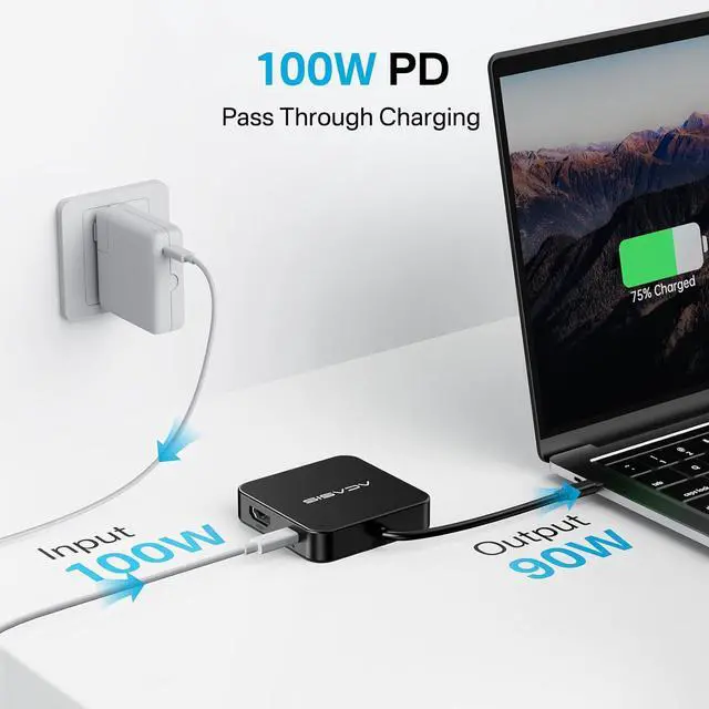 Alt view image 4 of 7 - USB C Splitter with 4K@60Hz Video Output, USB C Hub 10Gbps with 1xHDMI, 1xUSB C Video Output for Portable Monitor, 3xUSB C 10Gbps,100W PD, Multiport Adapter Splitter for Dell/HP/Mac Pro/Samsung