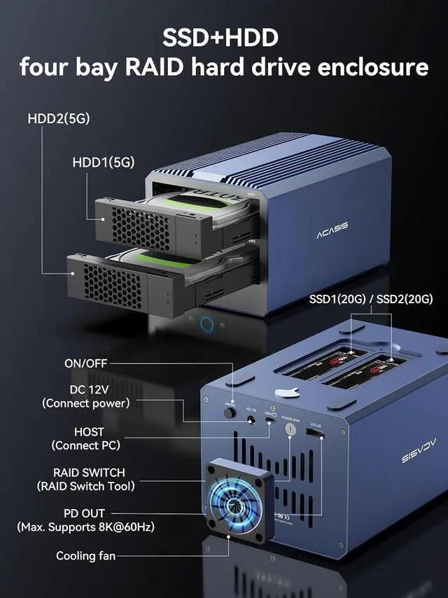 Alt view image 2 of 7 - 40Gbps M.2 NVMe SSD Enclosure with Aluminum Heat-dissipating fins Noiseless USB4 External SSD Enclosure Prevents Throttling & Maintains High Speeds M.2 Enclosure Compatible M1/M2/M3M4/ MacBook