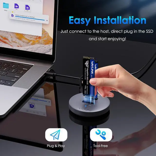 Alt view image 6 of 6 - M.2 NVMe SSD Cloner Dock, 10Gbps Dual-Bay NVMe to USB-C/A Enclosure, Supports Offline Clone, UASP, Design for M-Key or M+B Key SSDs in Size 2230/2242/2260/2280/22110, SSD Not Include
