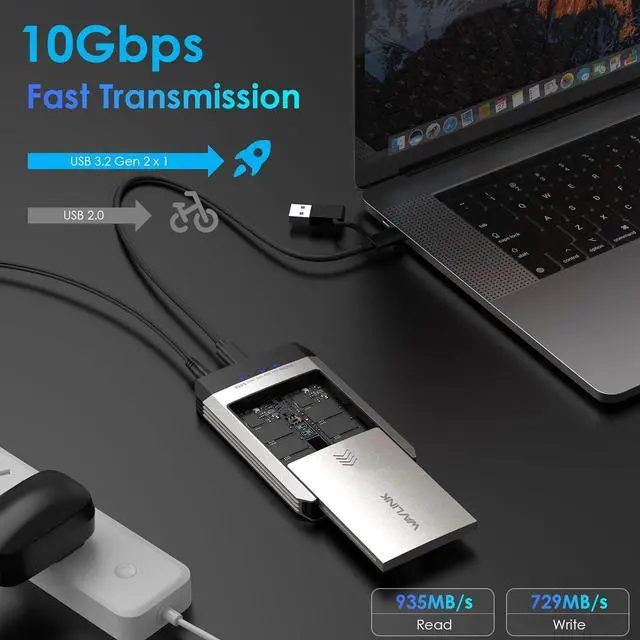 Alt view image 4 of 7 - M.2 SSD Cloner, NVMe Cloner Dual-Bay SSD Enclosure, 10Gbps Tool-Free M.2 Duplicator Supports SATA to NVMe and NVM e to SATA, SSD Reader for 2230/2242/2260/2280 SSDs, up to 8TB per Drive