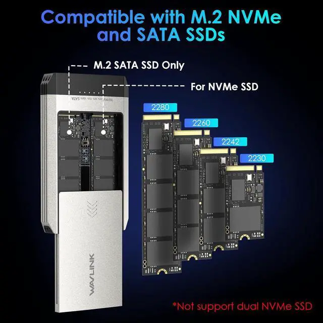 Alt view image 3 of 7 - M.2 SSD Cloner, NVMe Cloner Dual-Bay SSD Enclosure, 10Gbps Tool-Free M.2 Duplicator Supports SATA to NVMe and NVM e to SATA, SSD Reader for 2230/2242/2260/2280 SSDs, up to 8TB per Drive