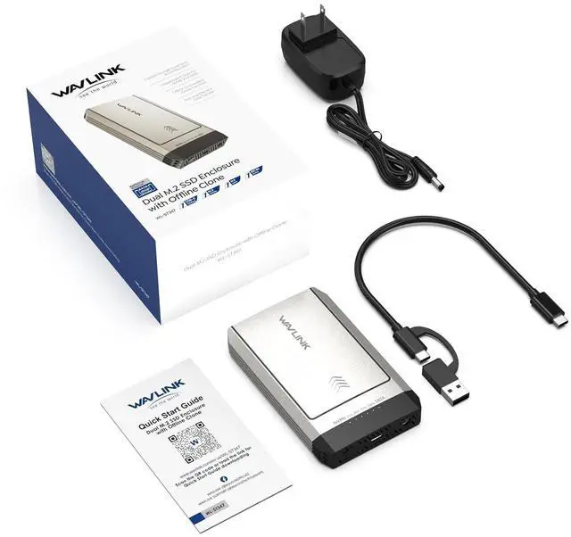 Alt view image 7 of 7 - M.2 SSD Cloner, NVMe Cloner Dual-Bay SSD Enclosure, 10Gbps Tool-Free M.2 Duplicator Supports SATA to NVMe and NVM e to SATA, SSD Reader for 2230/2242/2260/2280 SSDs, up to 8TB per Drive