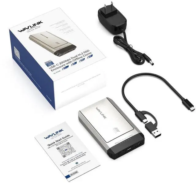 Alt view image 7 of 7 - M.2 SSD Cloner, 20Gbps NVMe Cloner Dual-Bay SSD Enclosure, Tool-Free M.2 Duplicator for SSDs PCIe Sizes 2230/2242/2260/2280, Supports Offline Clone, Compatible with NVMe, up to 8TB per Drive