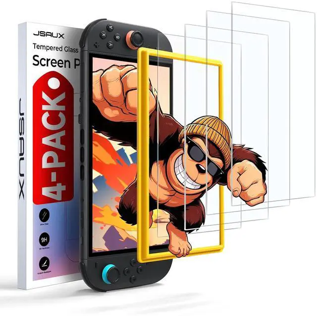 Main image of 4-Pack Tempered Glass Screen Protector for Nintendo Switch 2 (2025), Easy to Install with Guiding Frame Ultra HD Glass Protector 9H Hardness Scratch Resistant Accessories for Switch2