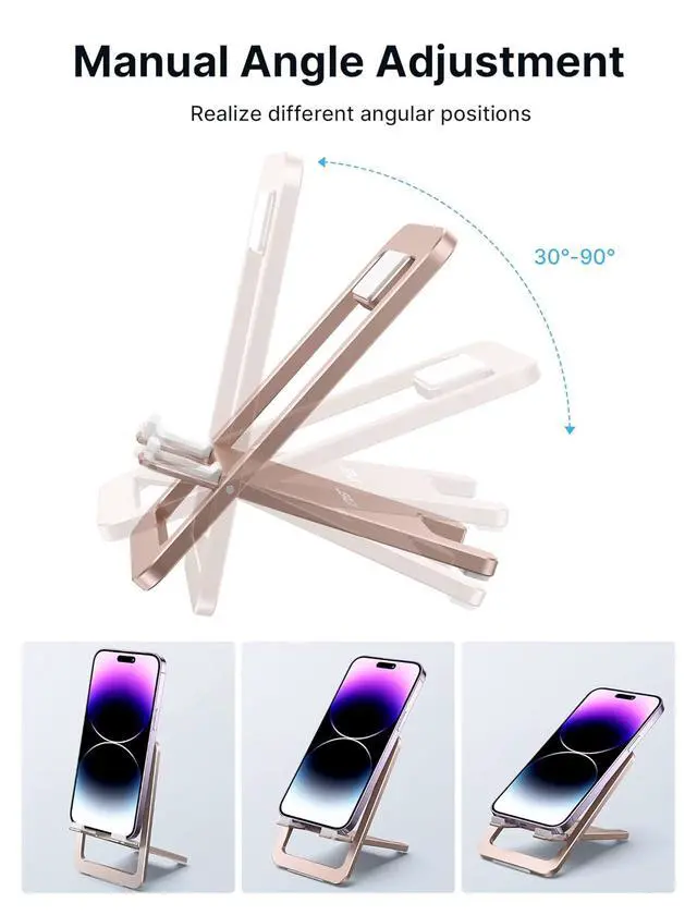 Alt view image 4 of 6 - Cell Phone Stand, Foldable Aluminum Adjustable Phone Holder for Desk Portable Travel Essentials Office Accessories for iPhone 17 16 15 14 13 Pro Max Samsung S25 S24 S23 Ultra Kindle-Pink