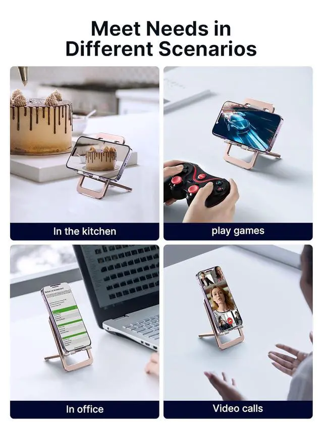 Alt view image 5 of 6 - Cell Phone Stand, Foldable Aluminum Adjustable Phone Holder for Desk Portable Travel Essentials Office Accessories for iPhone 17 16 15 14 13 Pro Max Samsung S25 S24 S23 Ultra Kindle-Pink