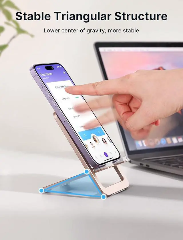 Alt view image 6 of 6 - Cell Phone Stand, Foldable Aluminum Adjustable Phone Holder for Desk Portable Travel Essentials Office Accessories for iPhone 17 16 15 14 13 Pro Max Samsung S25 S24 S23 Ultra Kindle-Pink