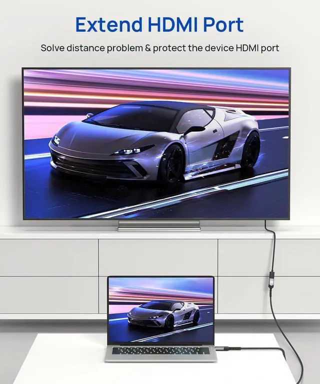 Alt view image 2 of 7 - HDMI Extension Cable 3.3FT, 4K 60Hz High Speed HDMI Extender Cord Male to Female Adapter Connector (HDR HDCP 2.2), Compatible with Roku TV Streaming Stick, Bluray Player, HDTV, Laptop, PC - Grey