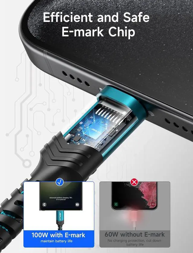 Alt view image 5 of 6 - 100W USB C to USB C Cable for iPhone 17, USBC Type C Charge Cord 5A Fast Charging Compatible with iPhone 17 Air 16 15 Pro Max Samsung Galaxy S25 S24 MacBook iPad Carplay (2-Pack, 6.6ft) Green