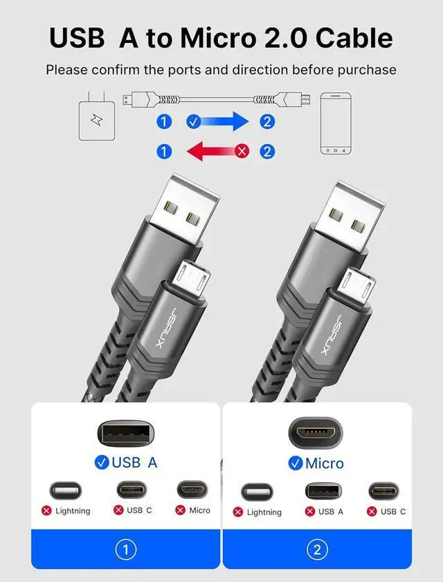 Alt view image 2 of 7 - Micro USB Cable for Android, (2-Pack 6.6FT) Micro USB Android Charger Cable Nylon Braided Cord Compatible with Galaxy S7 S6 J7 Edge Note 5, Kindle. MP3 and More-Grey