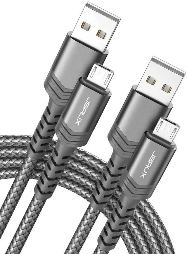 Main image of Micro USB Cable for Android, (2-Pack 6.6FT) Micro USB Android Charger Cable Nylon Braided Cord Compatible with Galaxy S7 S6 J7 Edge Note 5, Kindle. MP3 and More-Grey