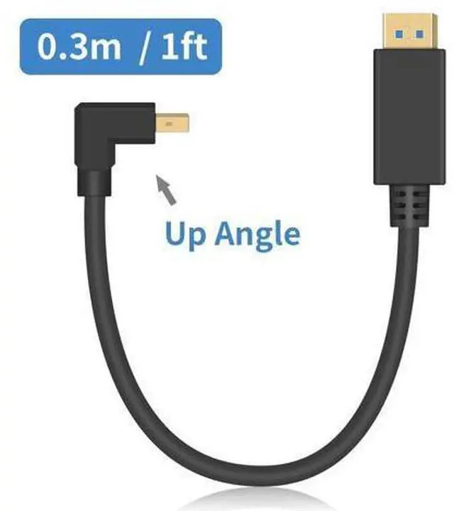 Alt view image 7 of 7 - 90 Degree Mini Displayport to Displayport Cable, Extreme Thin Up Angle Mini Dp Male to DP Male Cable with Gold-Plated for Gaming Monitor 1Ft